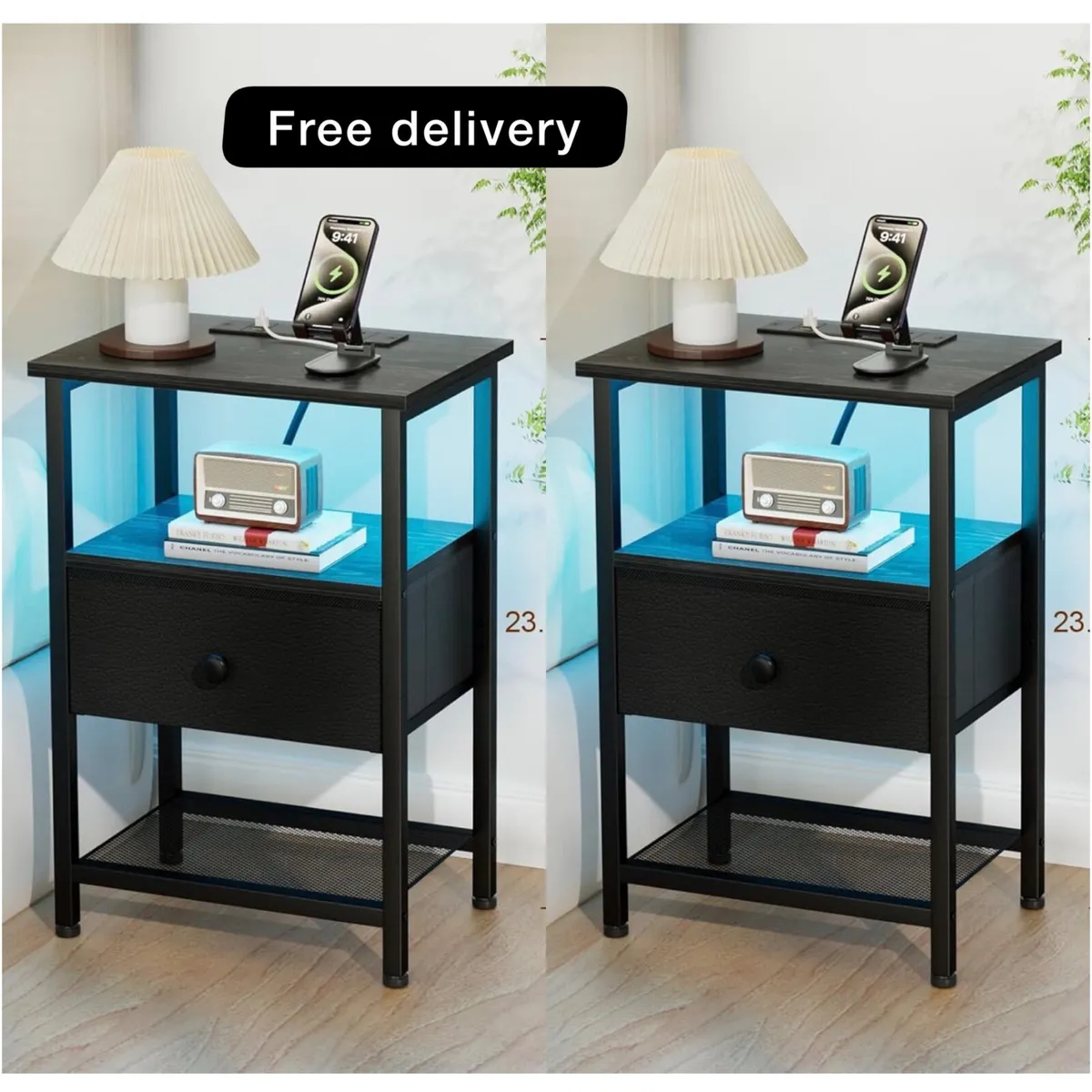 Bedside Table with Charging Station, Small Sofa Si - Image 1