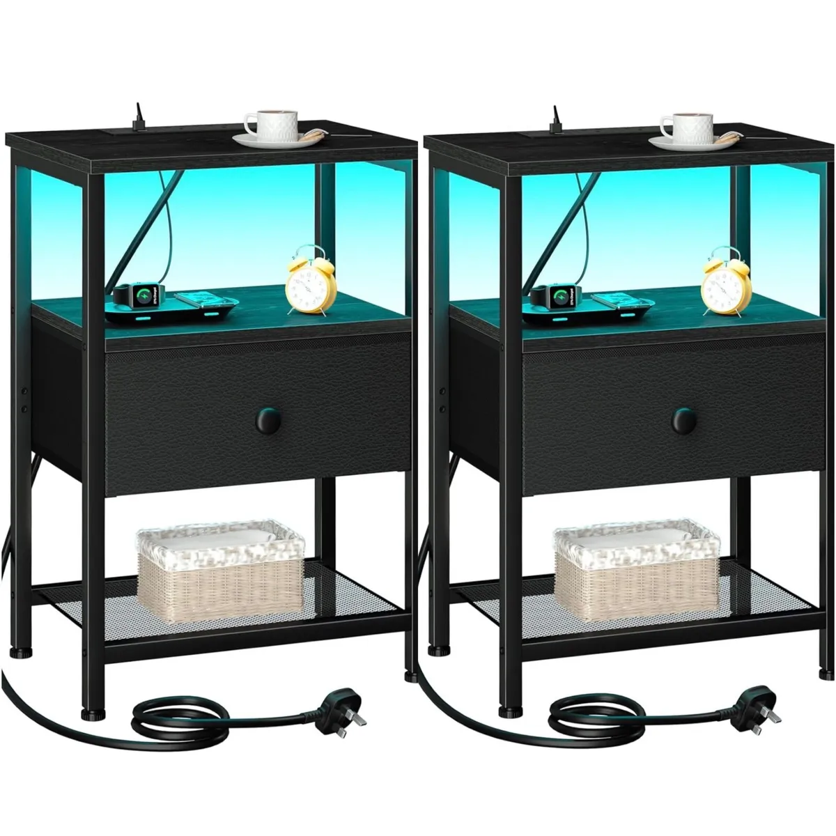 Bedside Table with Charging Station, Small Sofa Si - Image 1