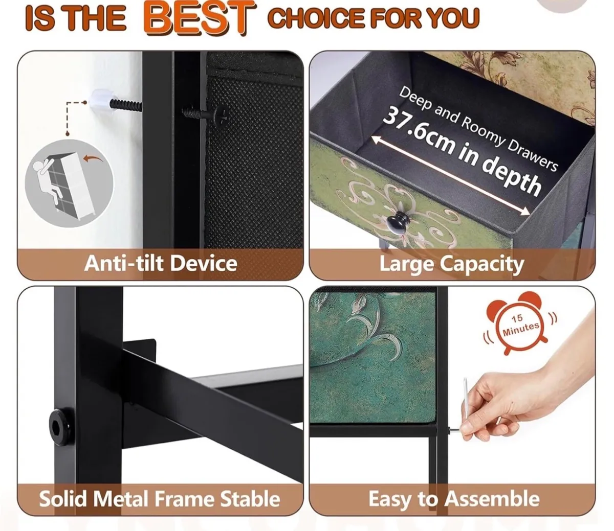 Bedside Tables Set of 2,Nightstand with 3 Drawers - Image 2