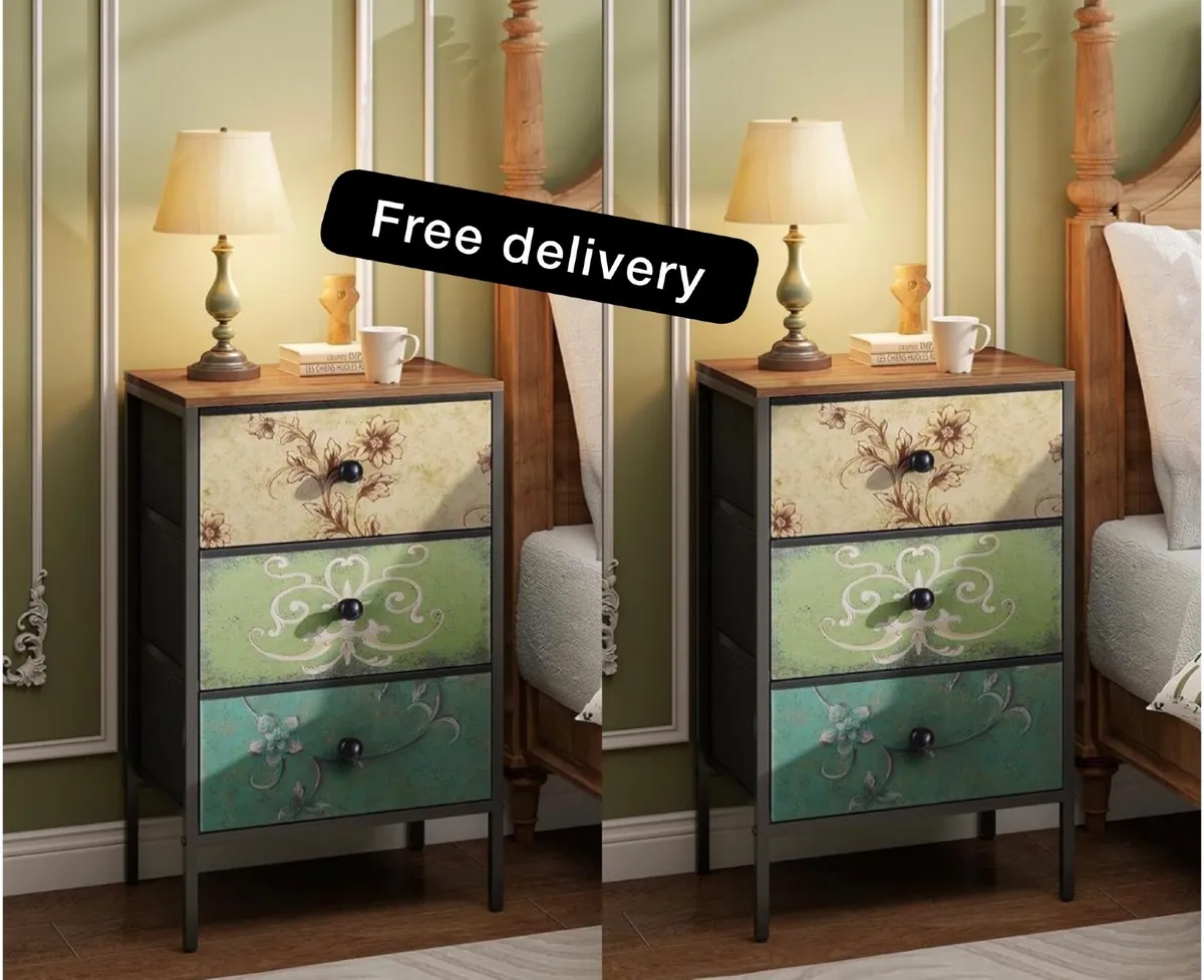 Bedside Tables Set of 2,Nightstand with 3 Drawers - Image 1