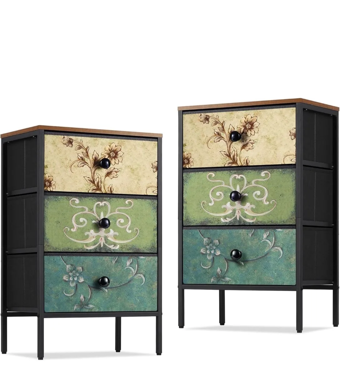 Bedside Tables Set of 2,Nightstand with 3 Drawers - Image 1