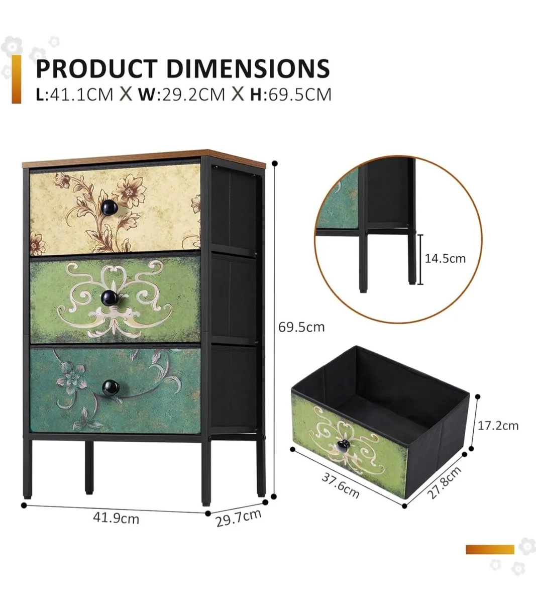 Bedside Tables Set of 2,Nightstand with 3 Drawers - Image 3