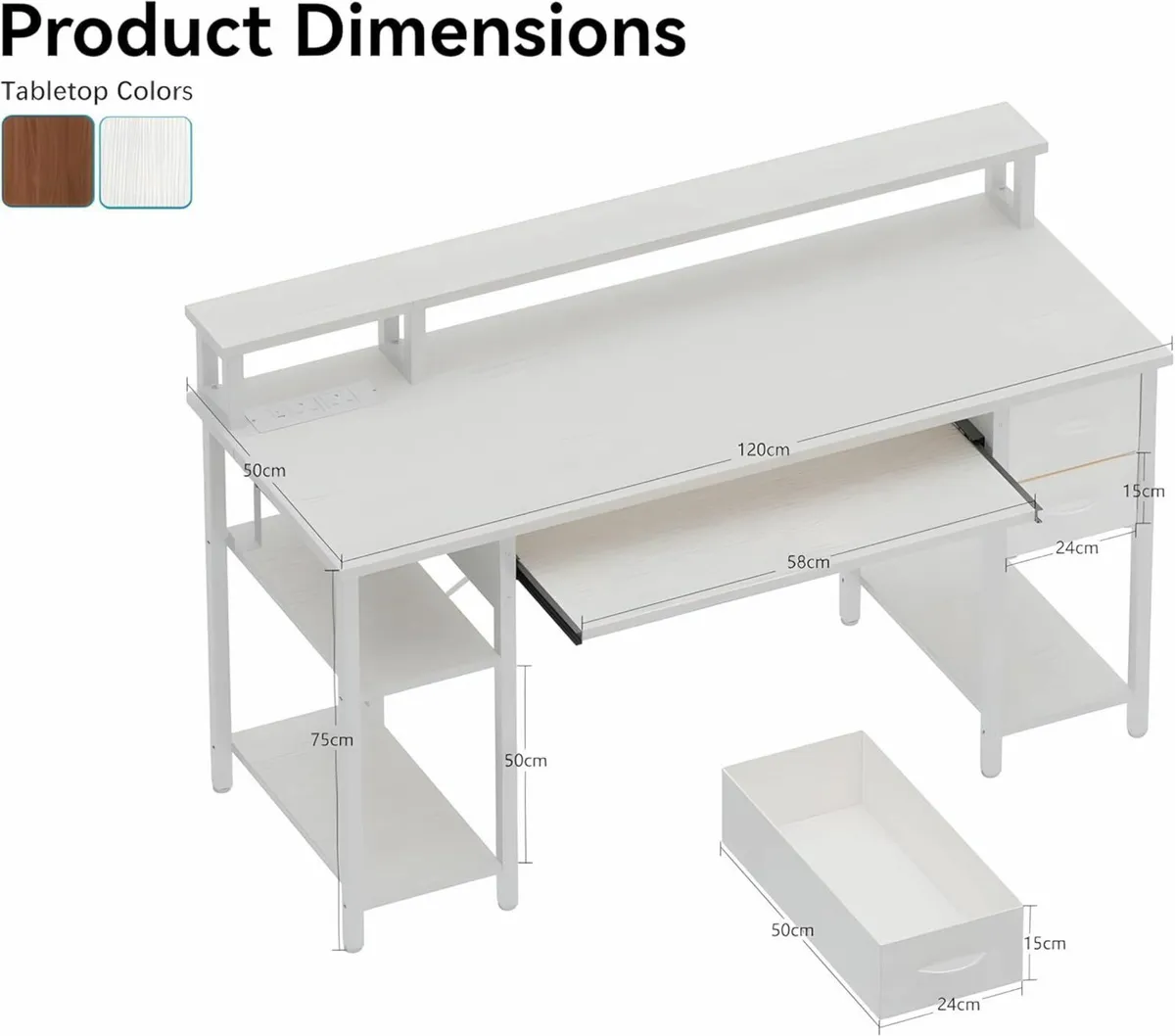 Computer Desk with Drawers 120x50cm Office - Image 3