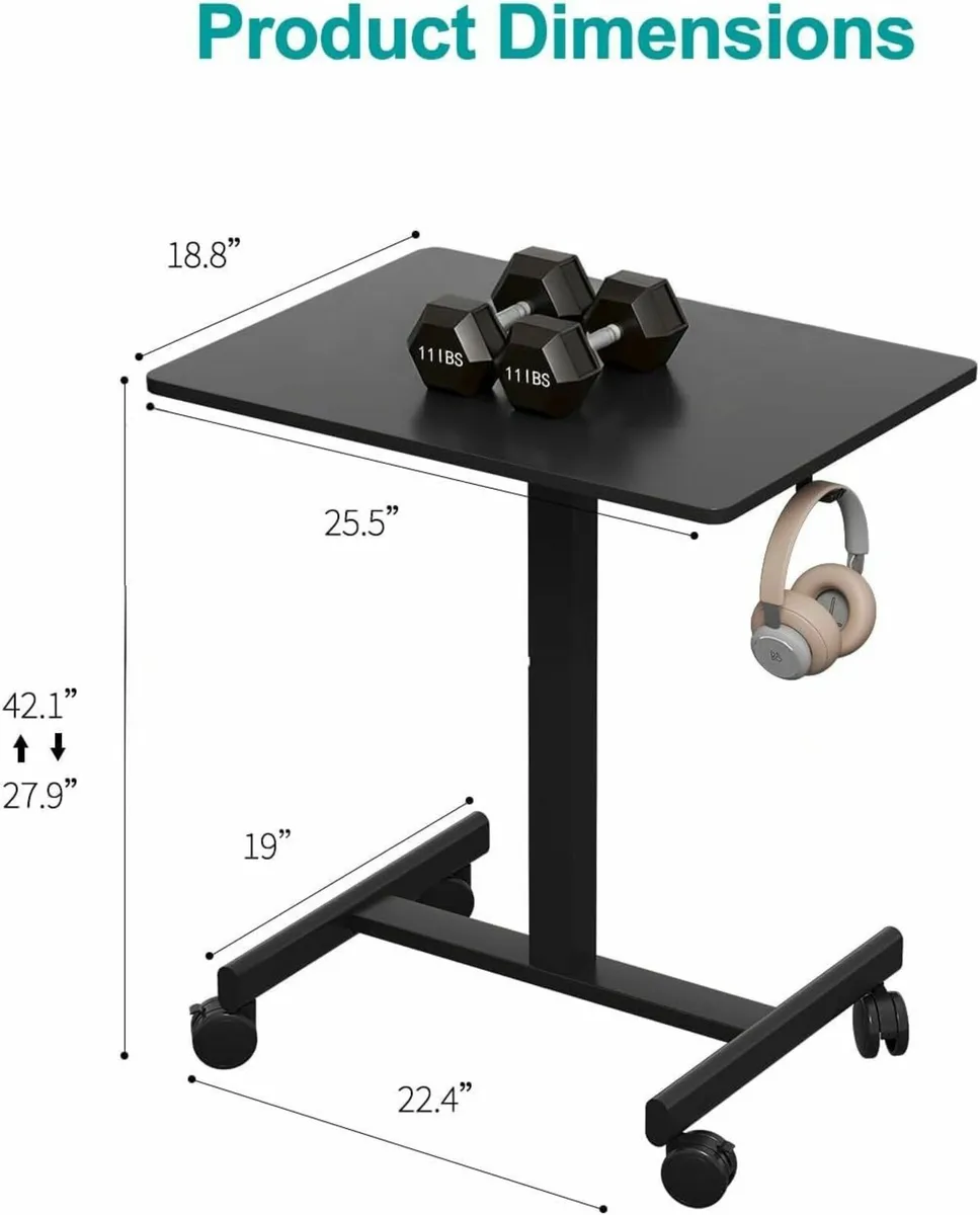 T Shaped 48 x 65 cm Mobile Standing Desk Pneumatic - Image 3