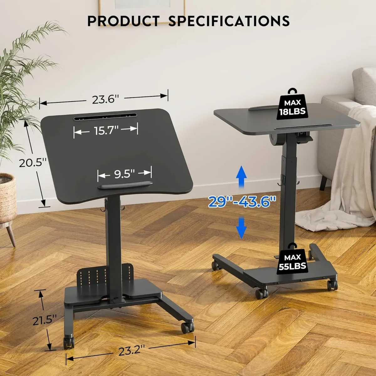 Mobile Standing Desk Black 60 x 52cm Tilting - Image 2