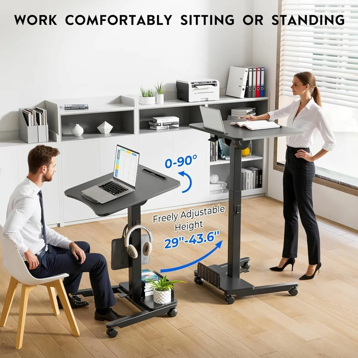 Mobile Standing Desk Black 60 x 52cm Tilting - Image 3
