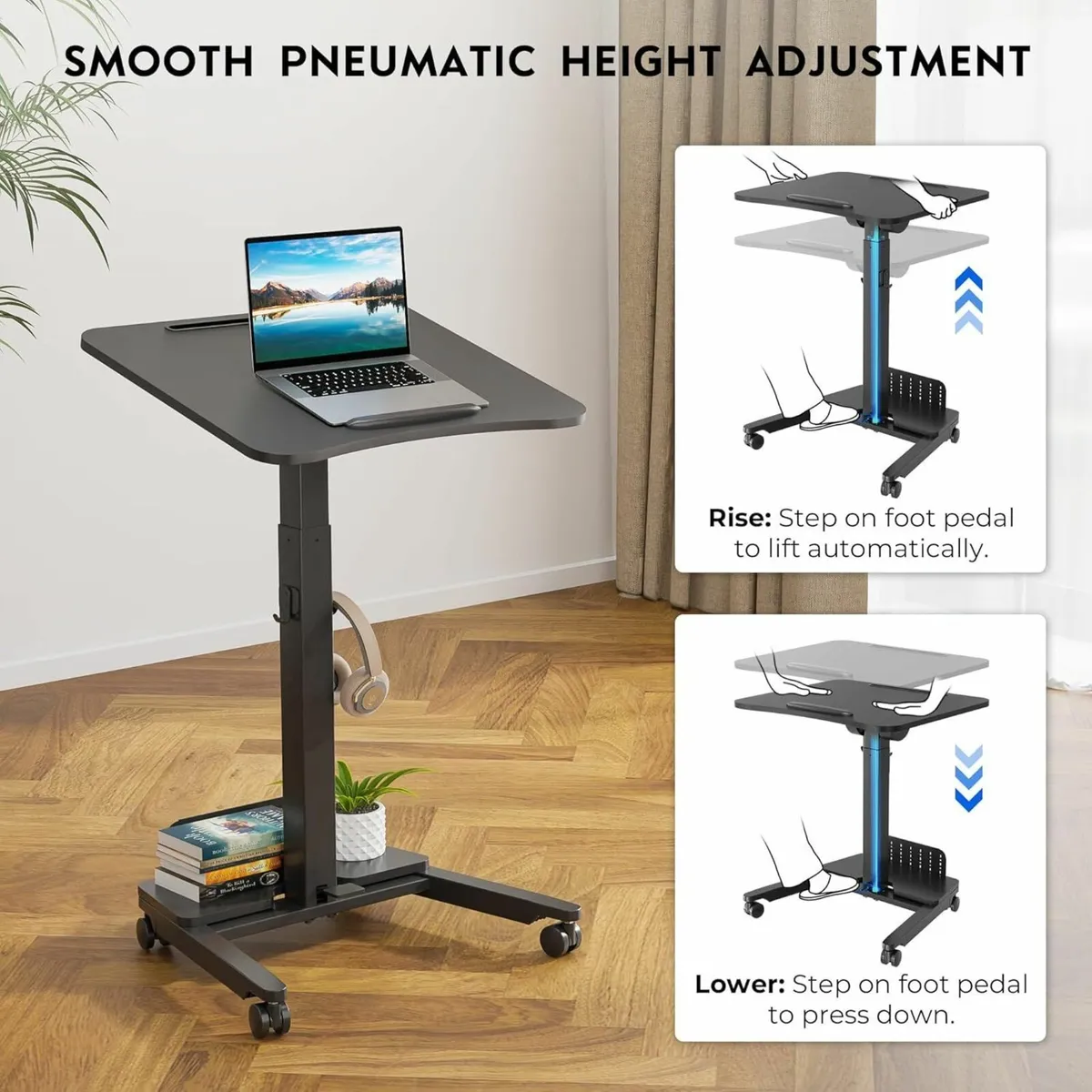 Mobile Standing Desk Black 60 x 52cm Tilting - Image 4
