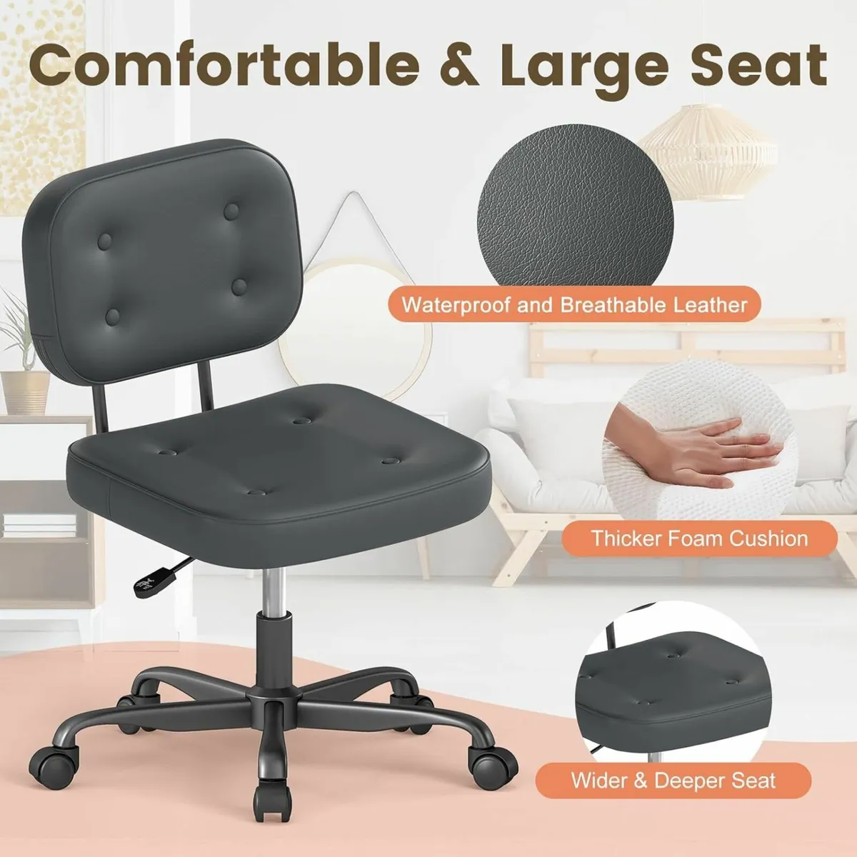 Armless Desk Chair for Home Office Compact Swivel - Image 3