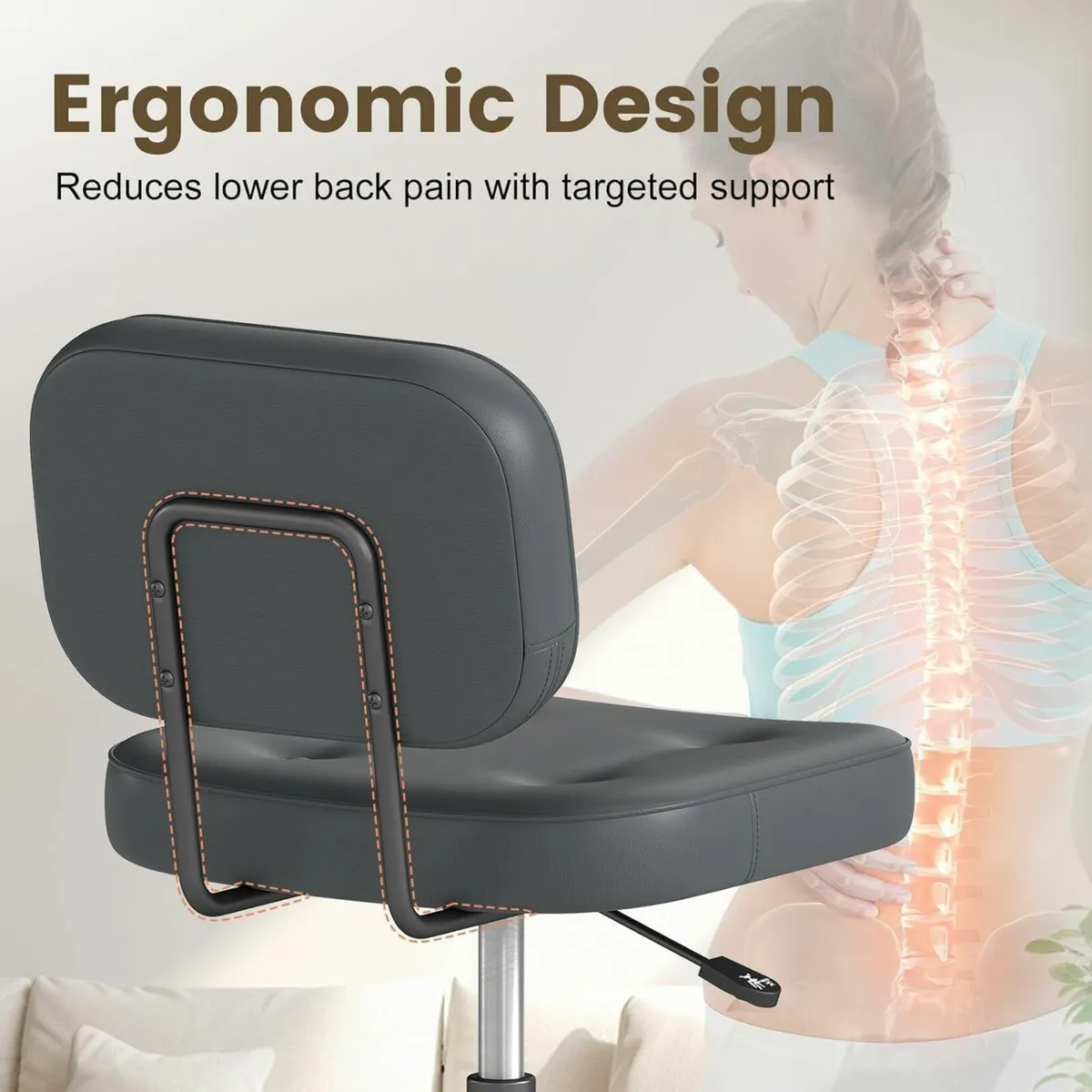 Armless Desk Chair for Home Office Compact Swivel - Image 4