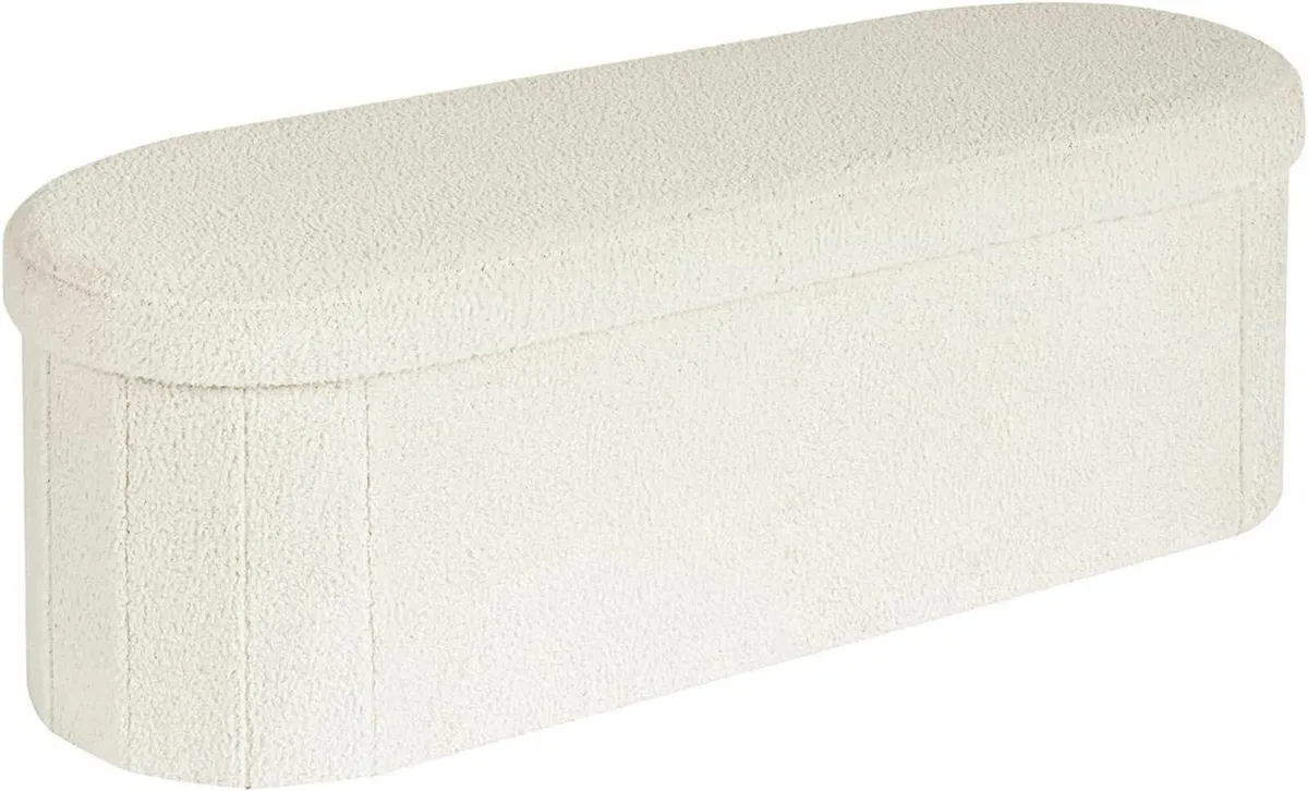 Folding Ottoman Storage Bench Boucle Footstool - Image 1