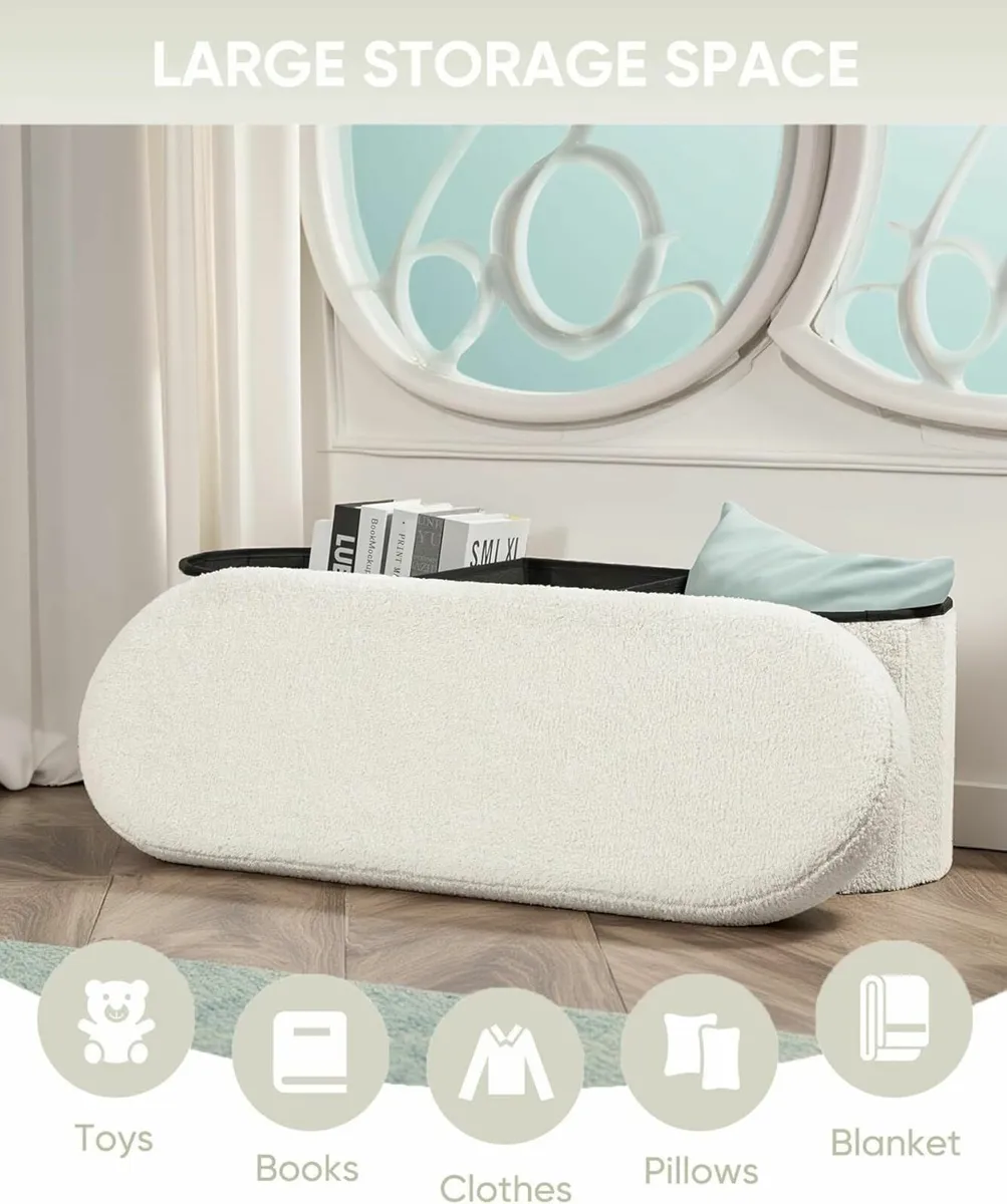 Folding Ottoman Storage Bench Boucle Footstool - Image 4