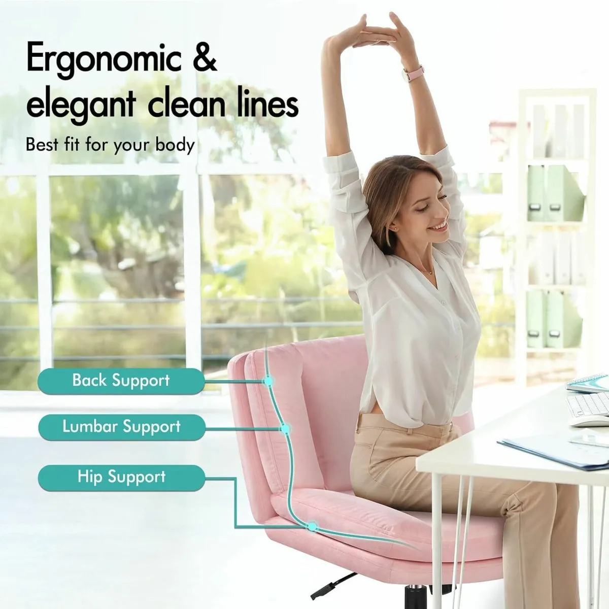 Cross Legged Office Chair Wide Seat Armless Desk - Image 3