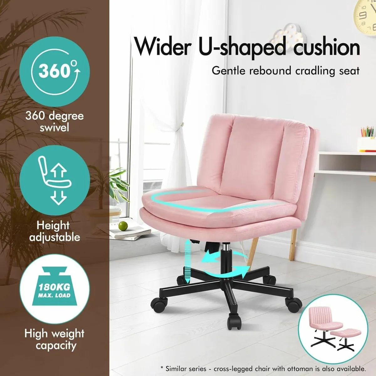 Cross Legged Office Chair Wide Seat Armless Desk - Image 4