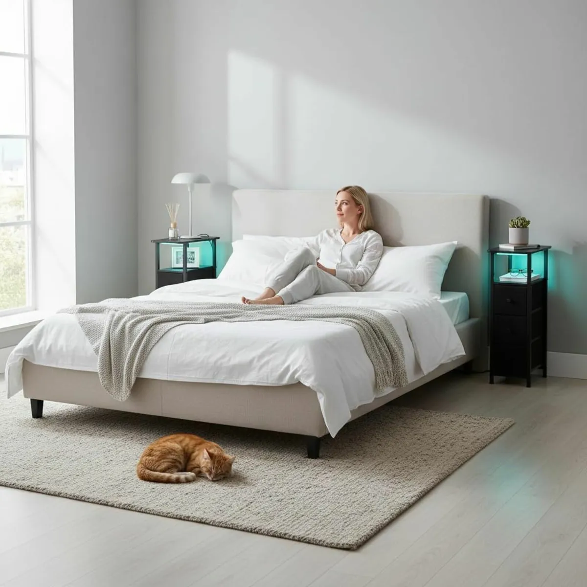 Slim Bedside Table Set of 2 with Charging Station - Image 4