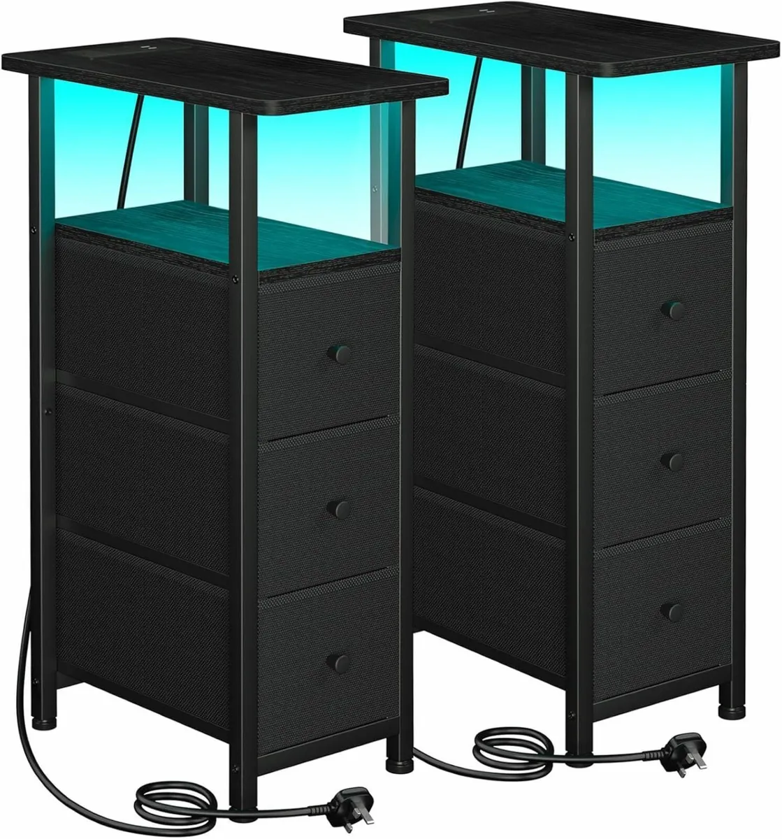 Slim Bedside Table Set of 2 with Charging Station - Image 1