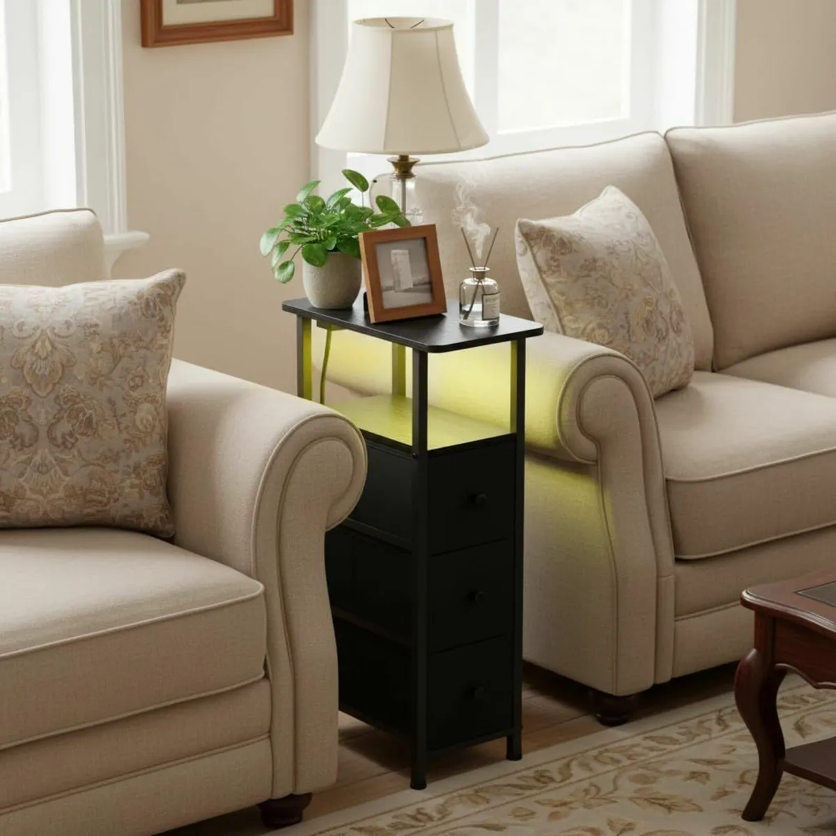 Slim Bedside Table Set of 2 with Charging Station - Image 2