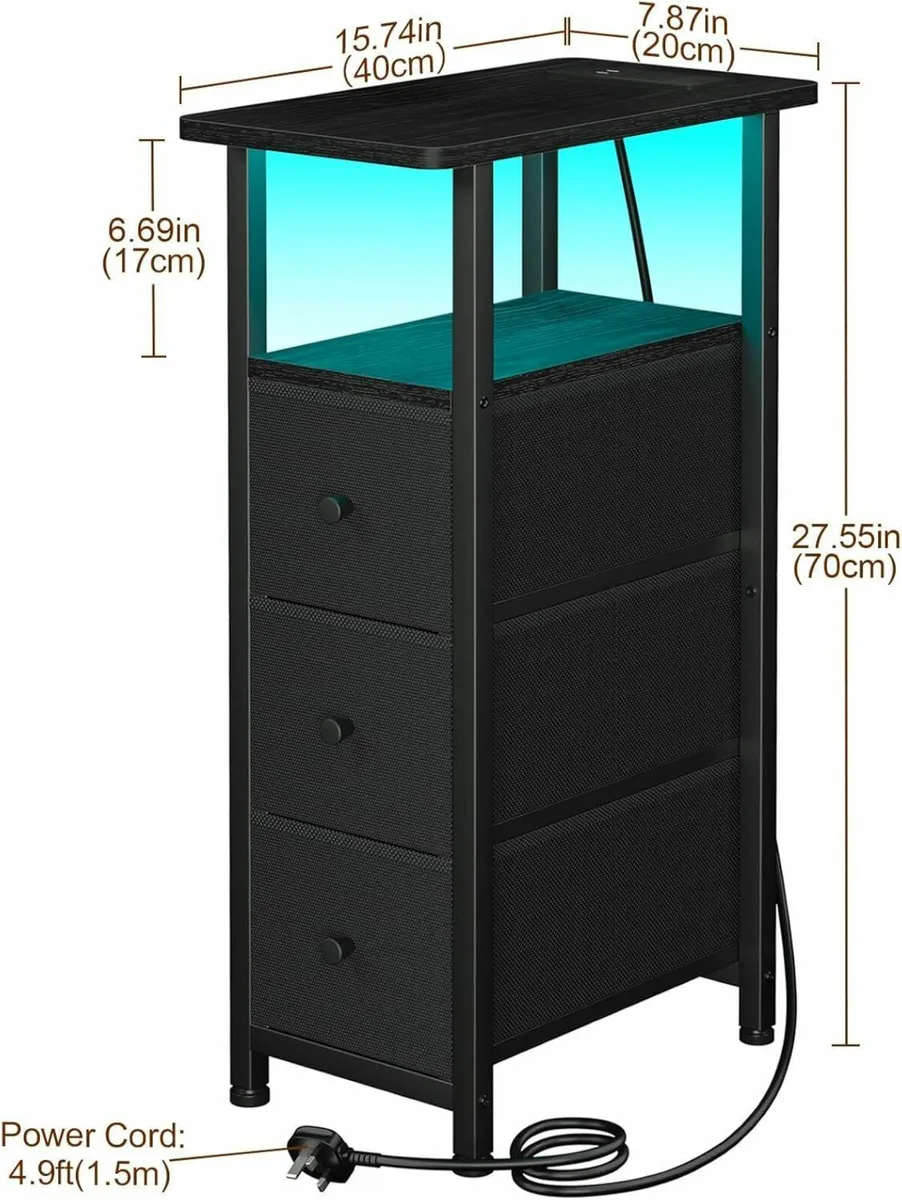 Slim Bedside Table Set of 2 with Charging Station - Image 3