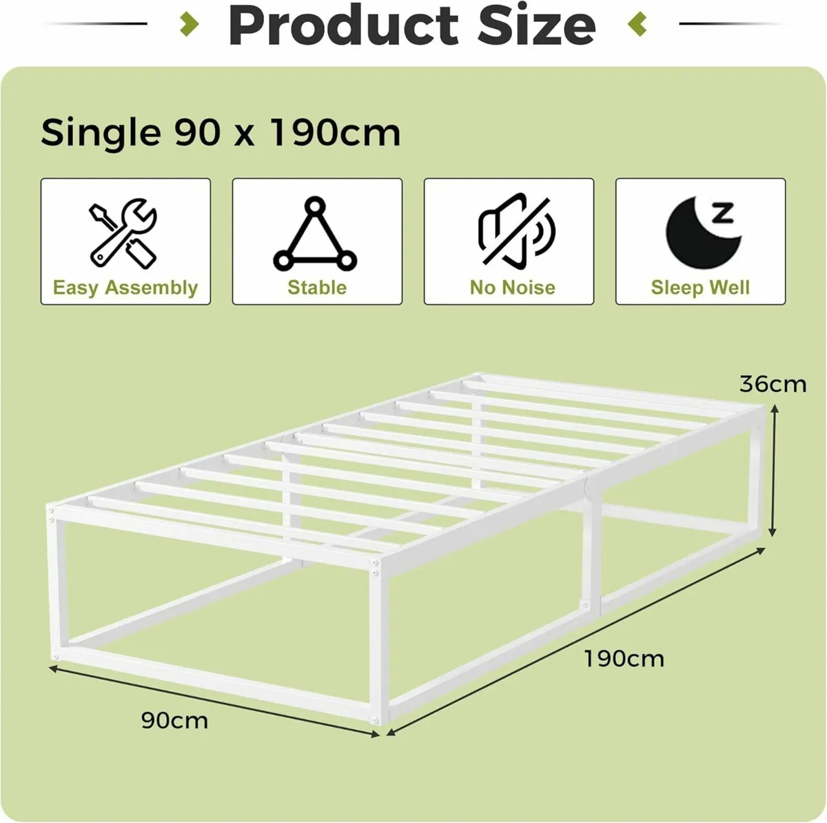 3ft Single Bed Frame 36cm High with Steel Slats - Image 2