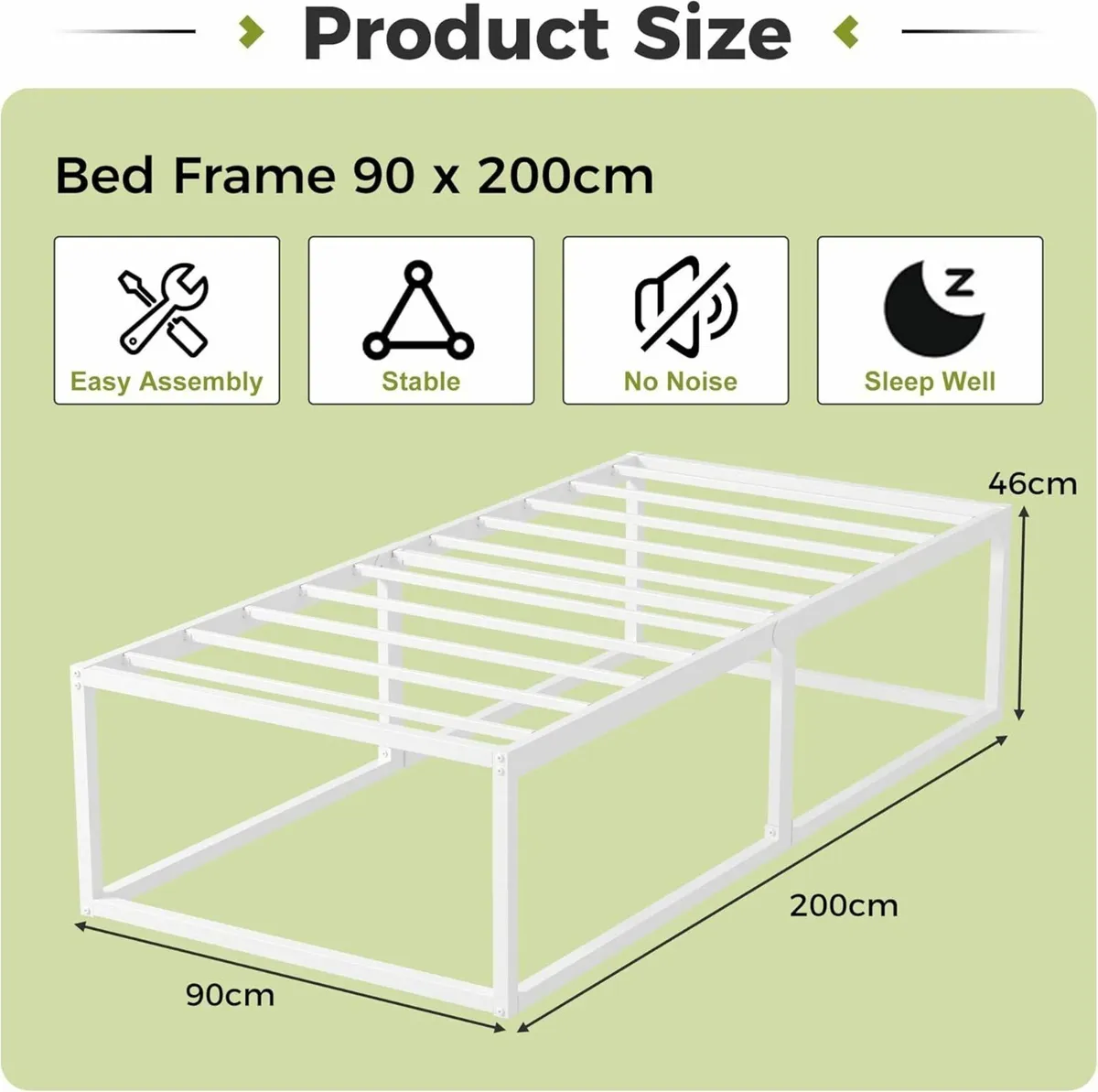 46 cm High Metal Bed Frame 90x200 Heavy Duty - Image 2