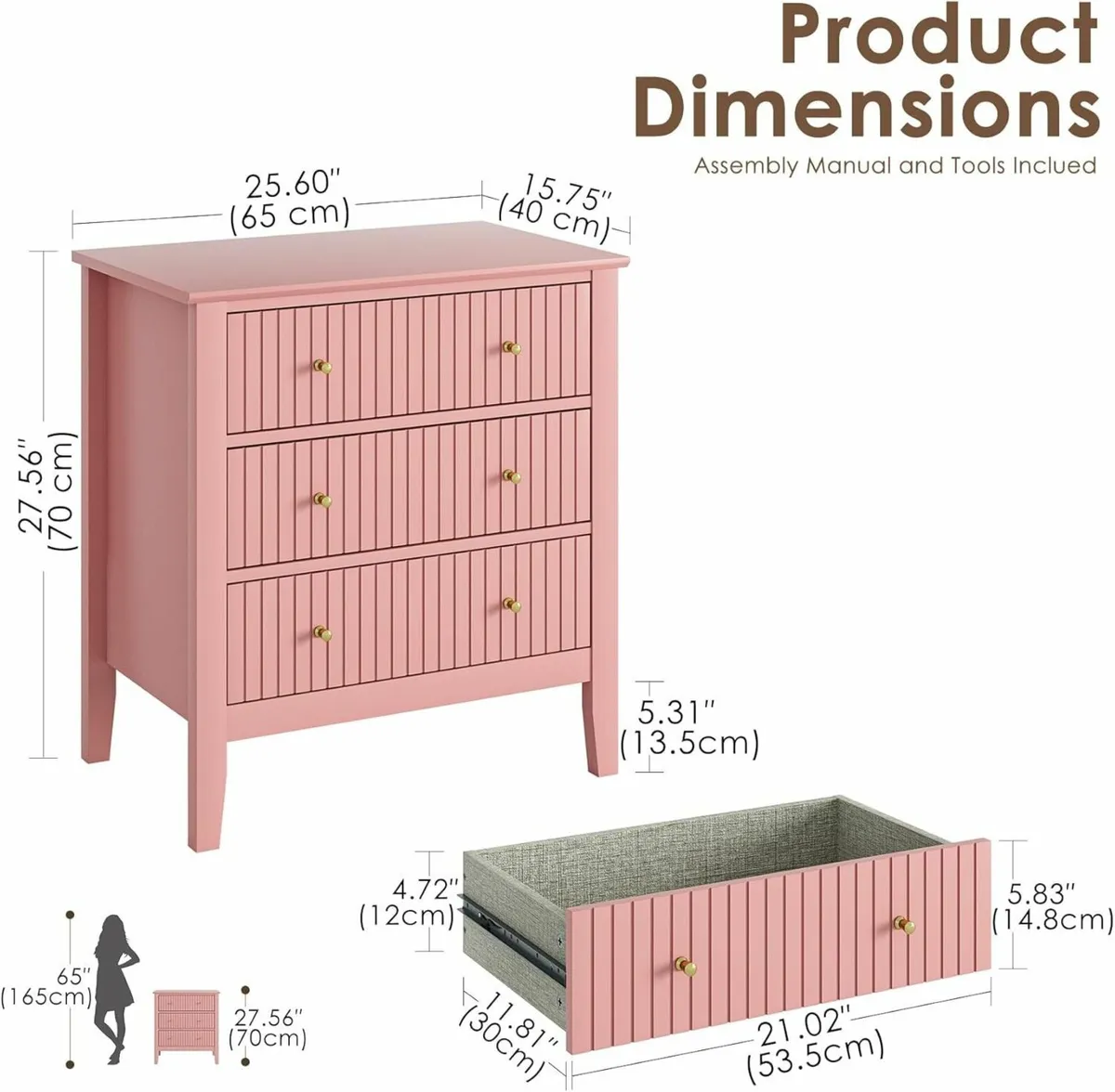 Large Bedside Table Bedroom 3 Drawer Chest of - Image 2