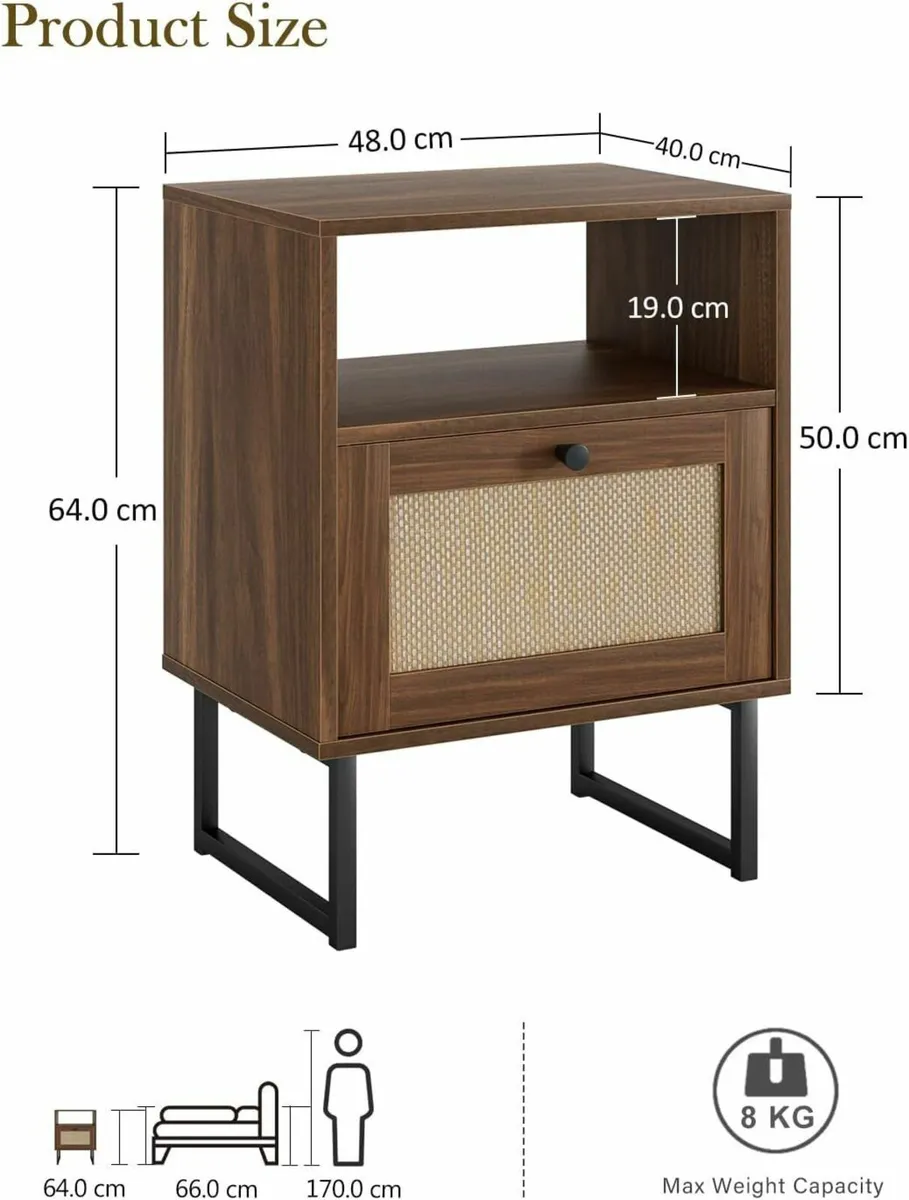 Rattan Bedside Table Modern Boho Farmhouse Wood - Image 2