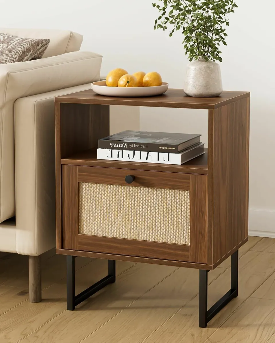 Rattan Bedside Table Modern Boho Farmhouse Wood - Image 3