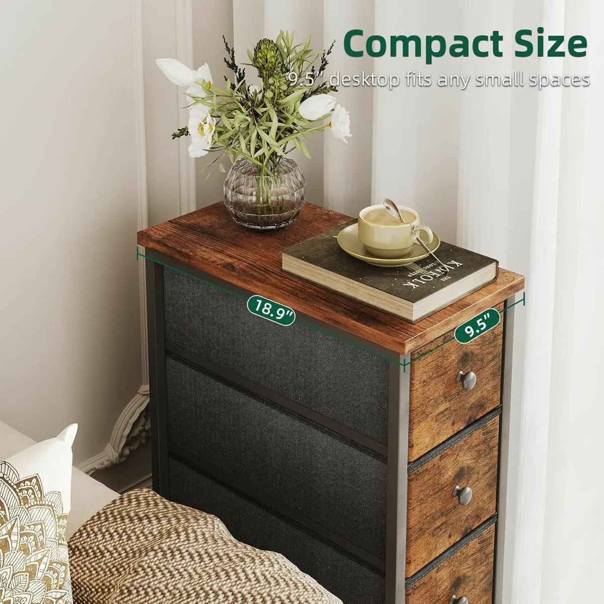 Narrow Chest of Drawers 5 Drawer Dresser Fabric - Image 4