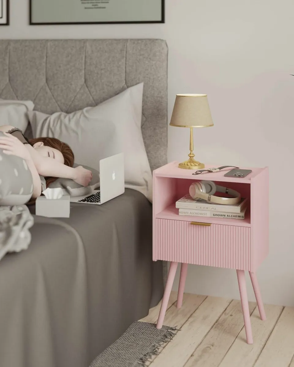 Modern Bedside Table with Storage Drawer and Open - Image 3