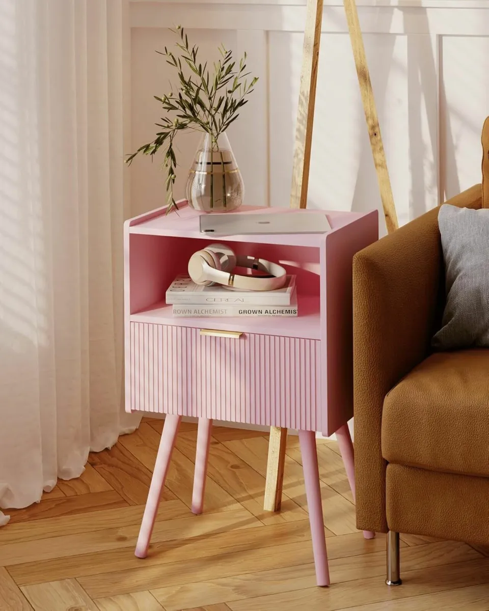 Modern Bedside Table with Storage Drawer and Open - Image 4