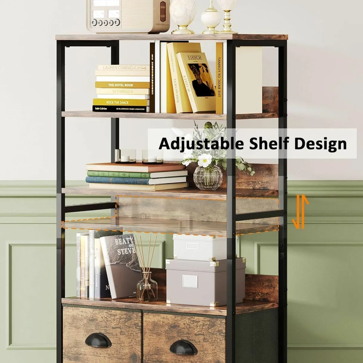 4-Tier Industrial Bookshelf with 3 Fabric Drawers - Image 4