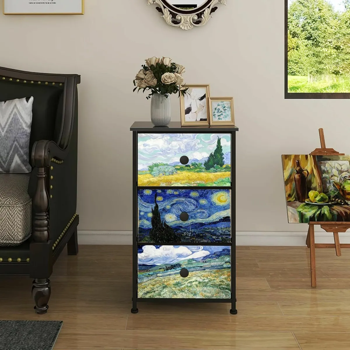 Chest of Drawers with 3 Fabric Van Gogh Dresser - Image 1