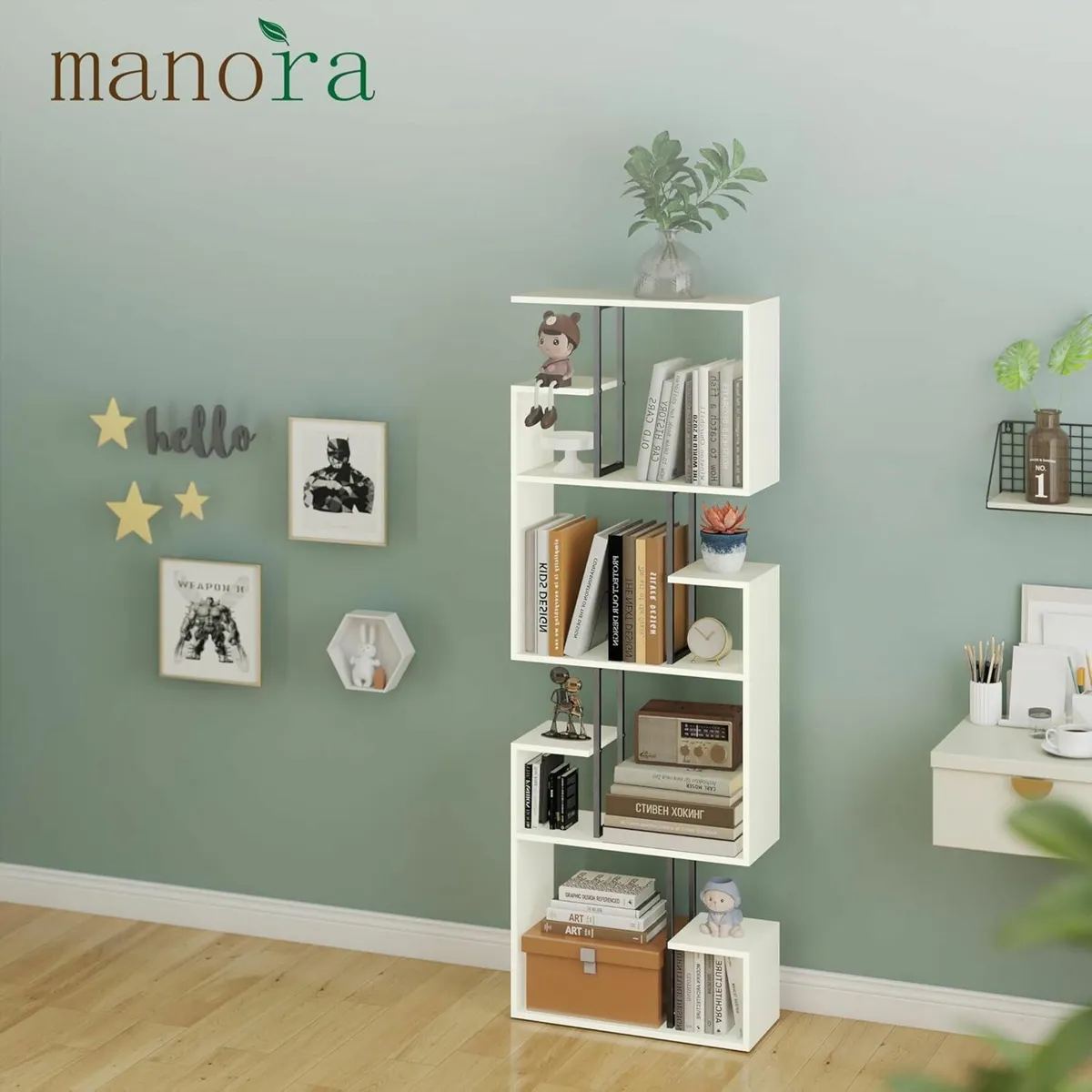 White Bookcase 4 Tiers Slim Book shelf Room - Image 2