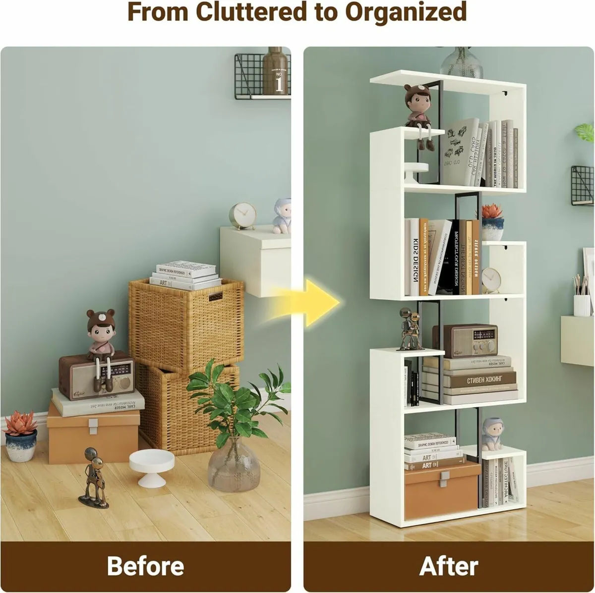 White Bookcase 4 Tiers Slim Book shelf Room - Image 4