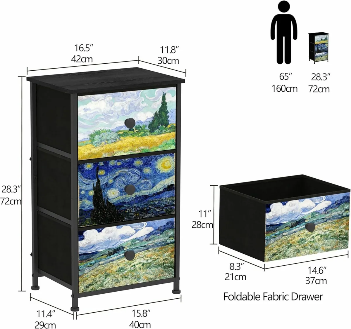 Chest of Drawers with 3 Fabric Van Gogh Dresser - Image 2