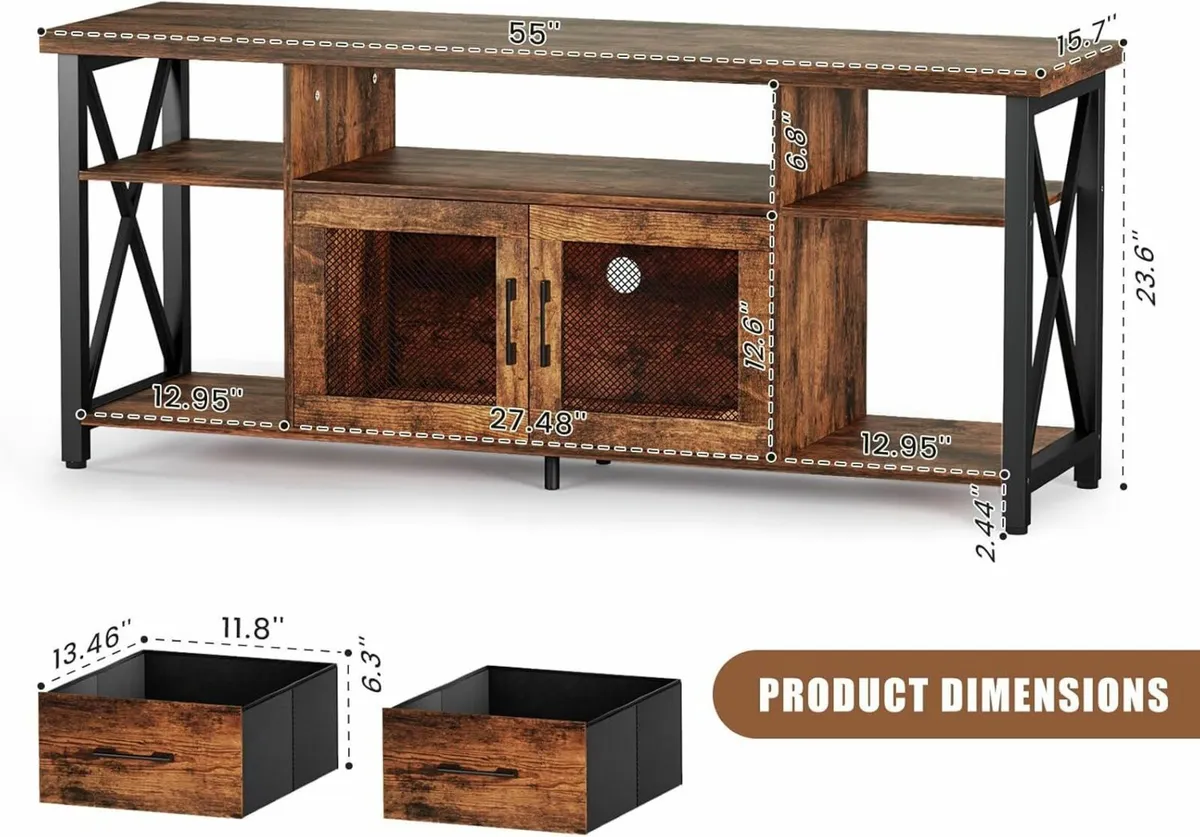 TV Stand Cabinet 140cm Wooden Unit with 2 Drawers - Image 2