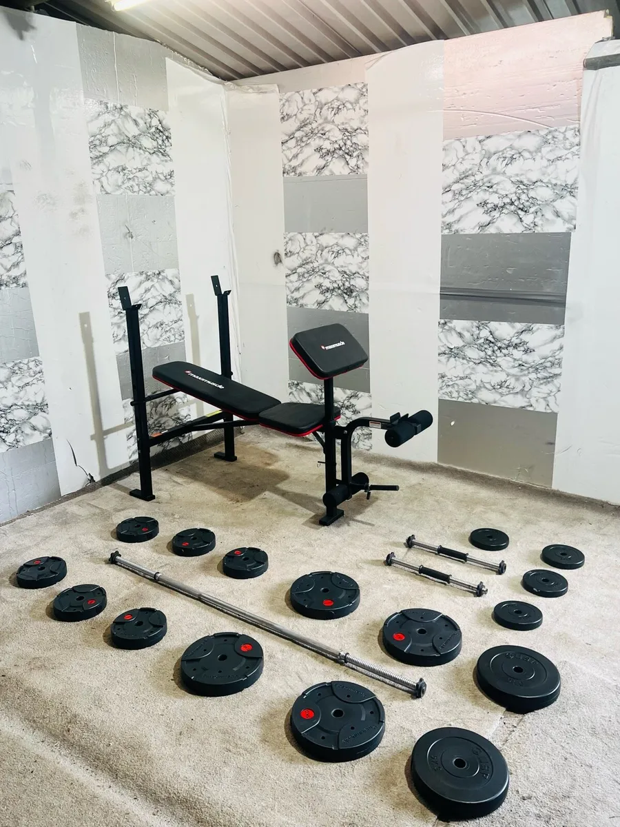 50KG BARBELL SET DUMBBELLS WEIGHT BENCH - Image 1