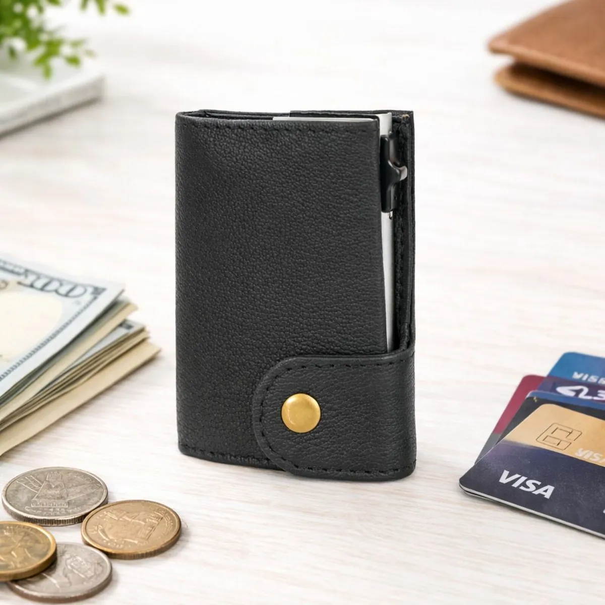 Genuine Leather RFID Blocking Pop-Up Card Holder - Image 1