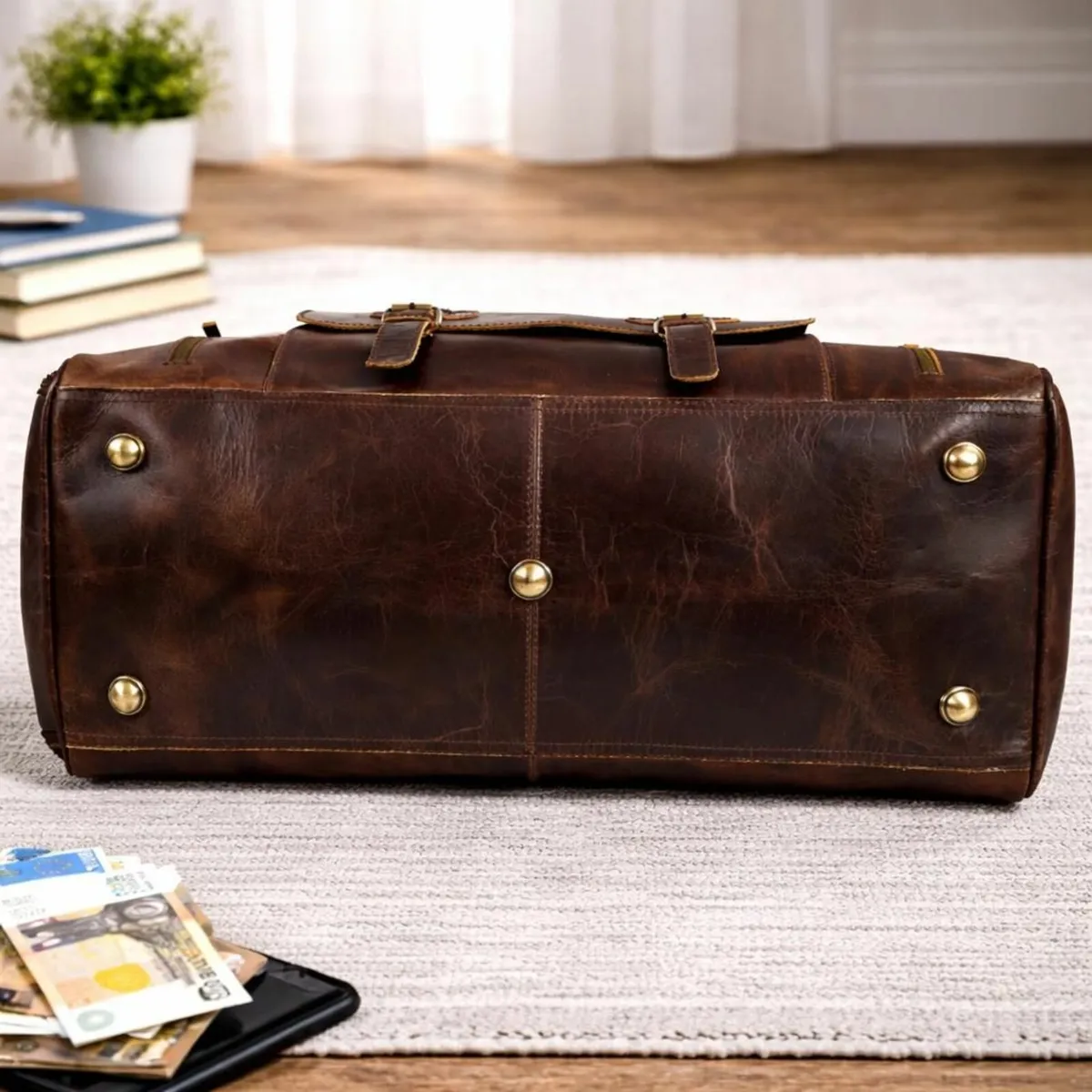 Handmade Genuine Leather Duffel Bag Gym Bag - Image 4