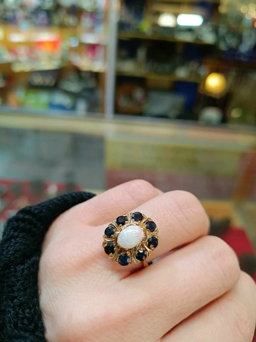 Vintage Opal & Blue Sapphire Ring, 9k Yellow Gold - Image 4