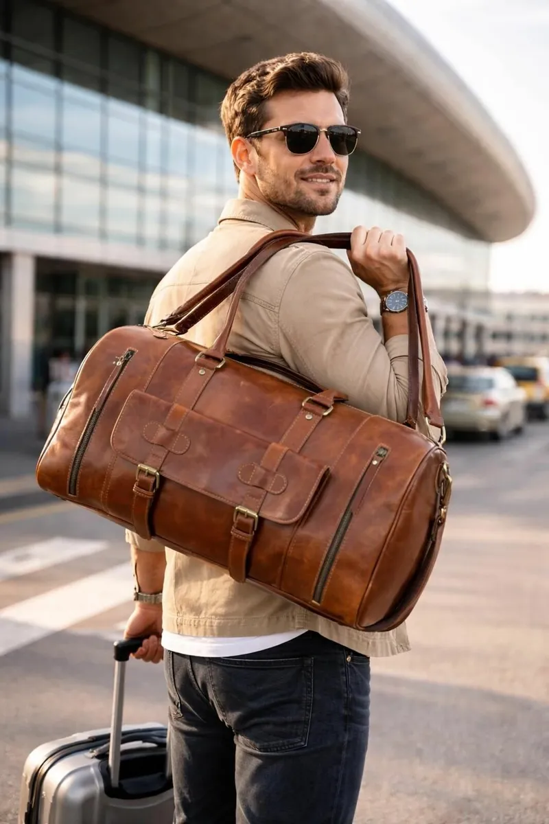 Handmade Genuine Leather Duffel Bag Gym Bag - Image 2