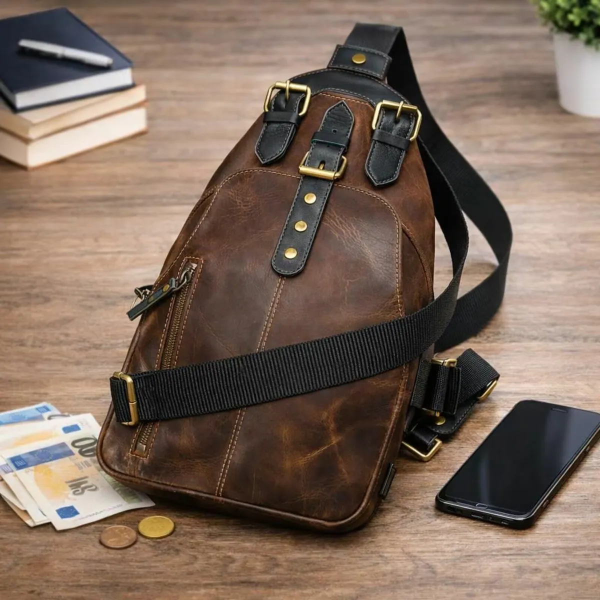 Handmade Genuine Leather Crossbody Sling Bag - Image 1