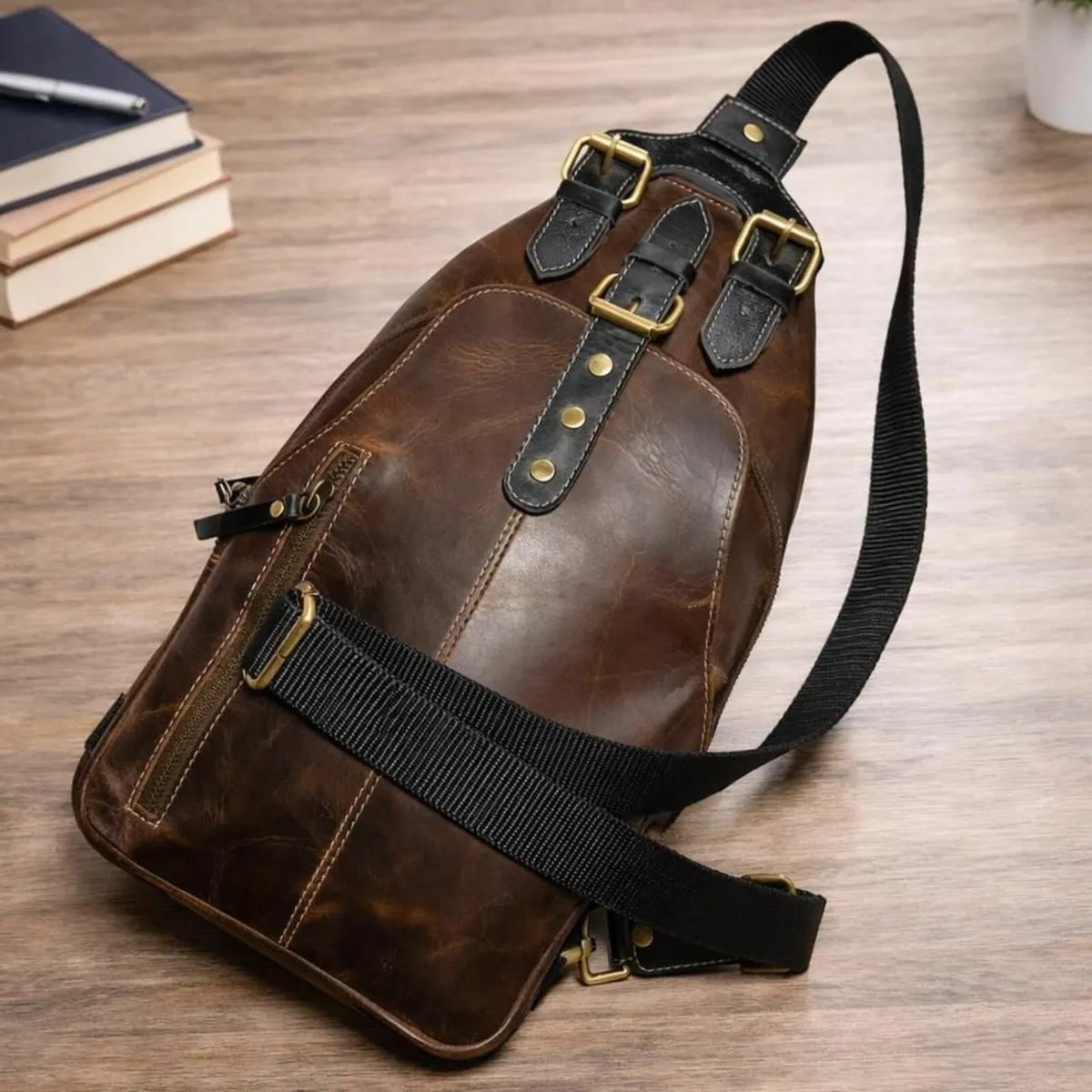 Handmade Genuine Leather Crossbody Sling Bag - Image 3