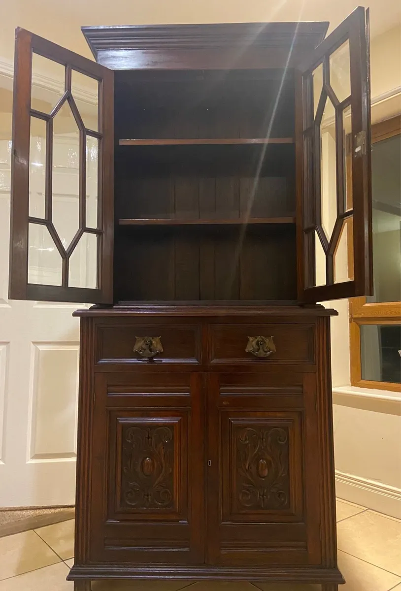 Edwardian library tall bookcase cabinet - Image 2
