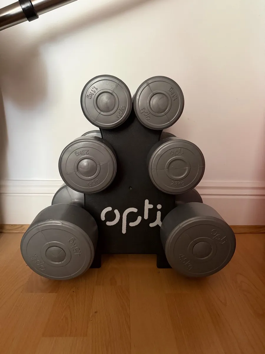 Dumbbell set with a dumbbell rack.