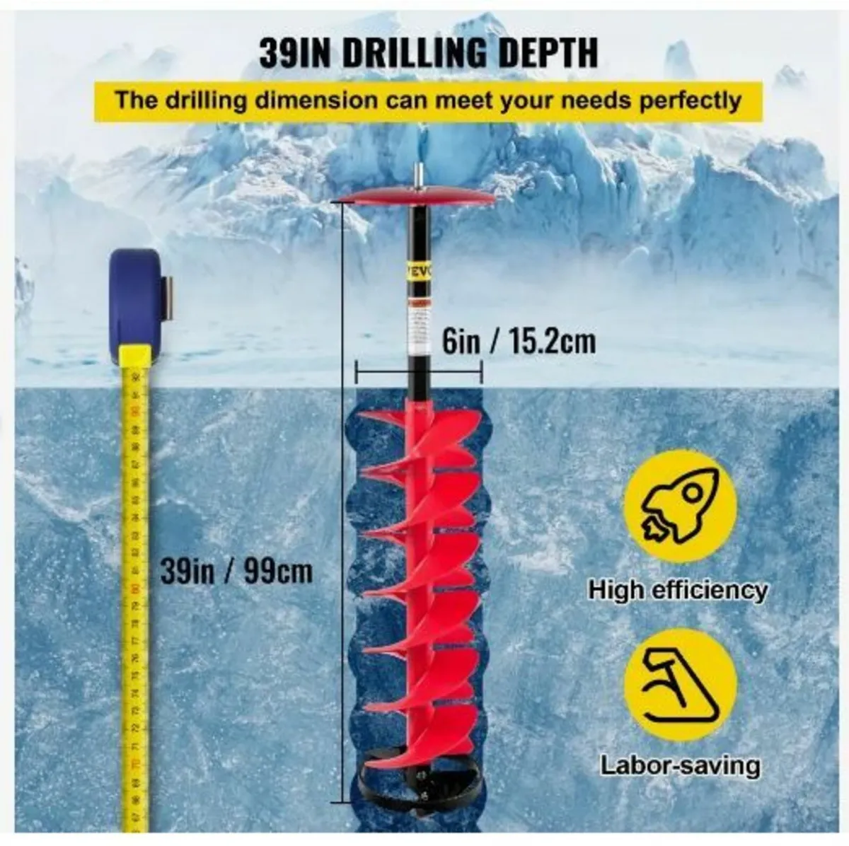Ice Drill Auger, 6" Diameter Nylon Ice Auger - Image 2