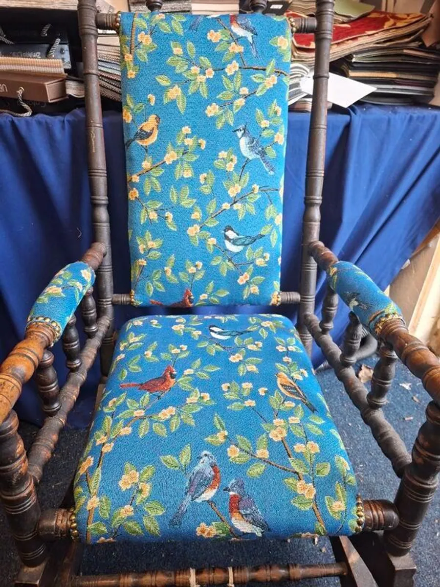 Antique rocking newly upholstered - Image 1