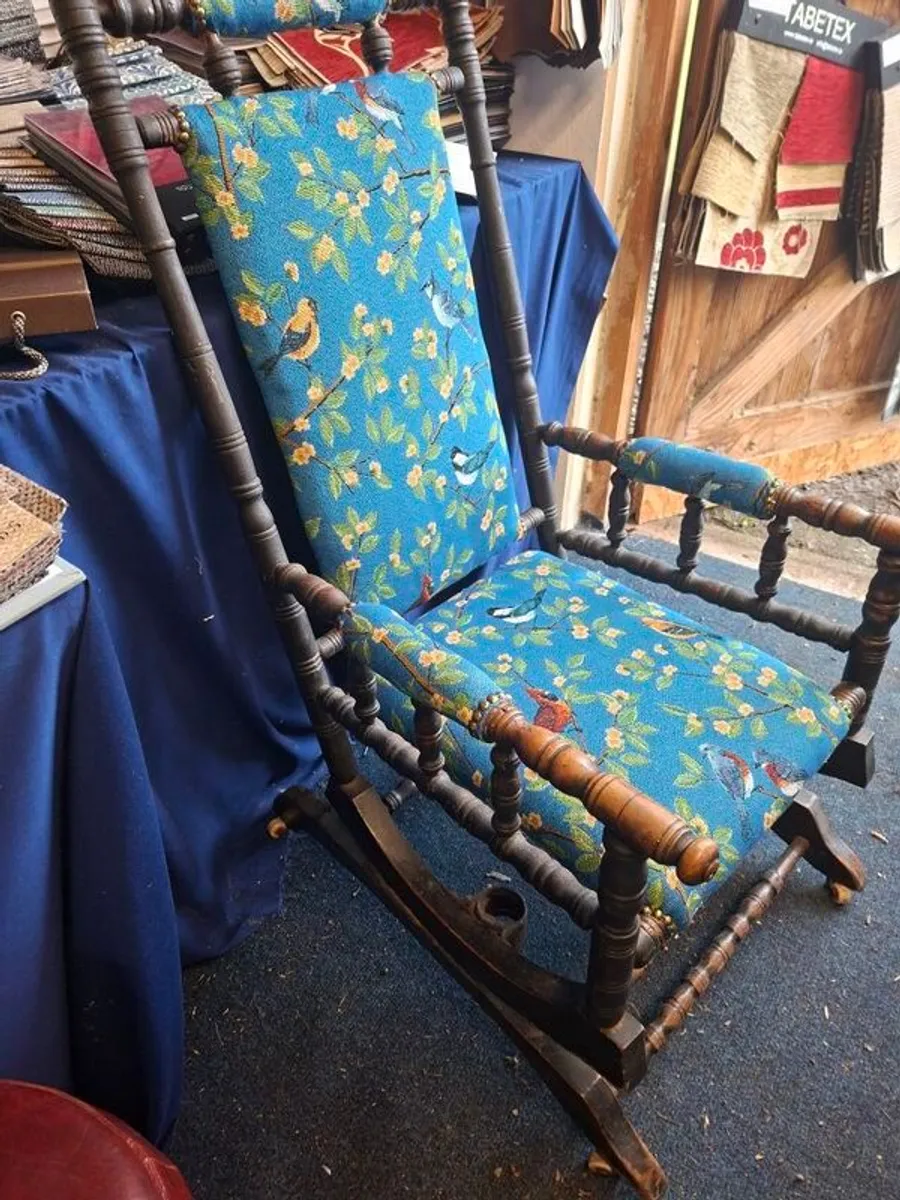 Antique rocking newly upholstered - Image 2