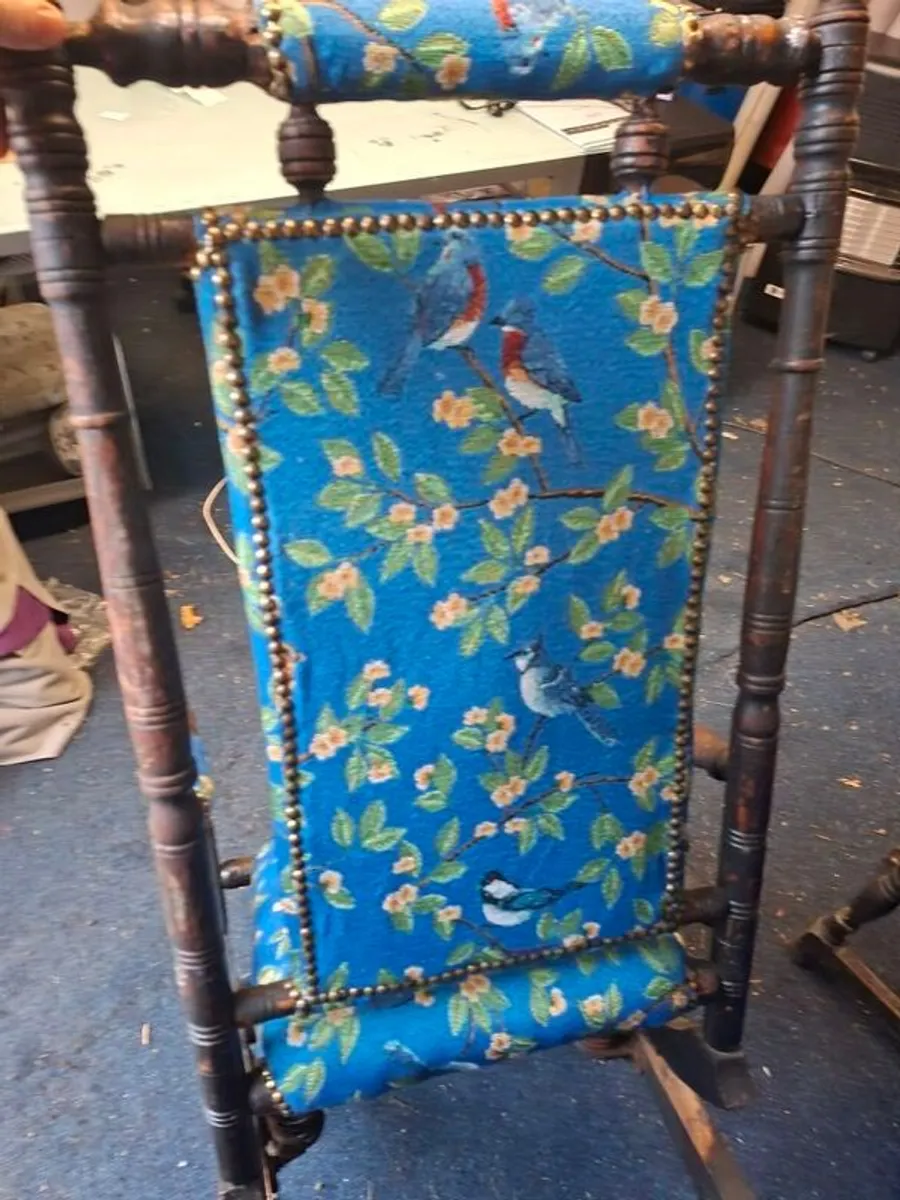 Antique rocking newly upholstered - Image 3