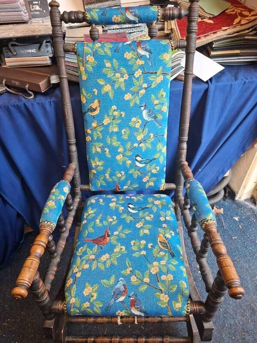 Antique rocking newly upholstered - Image 4