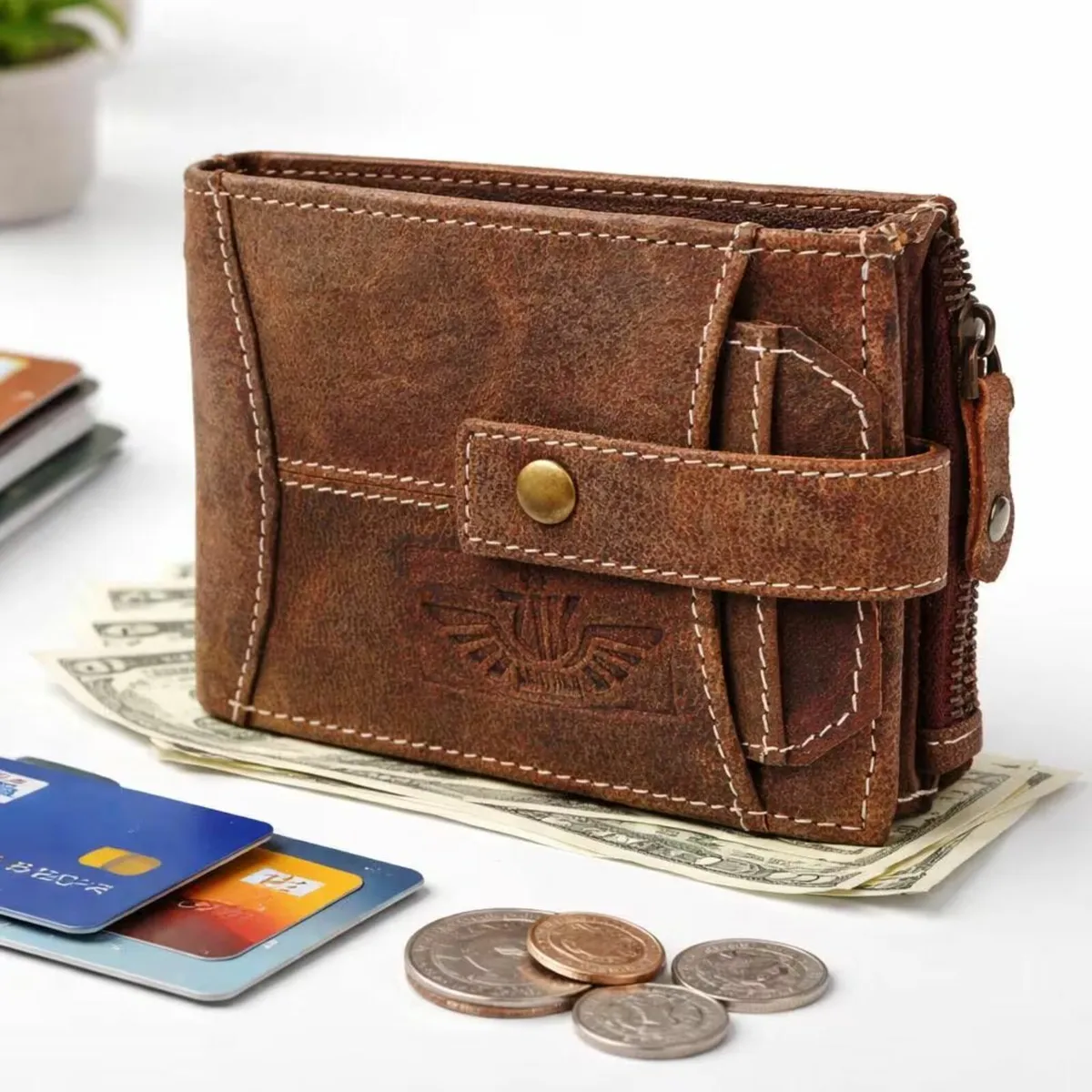 Handmade Genuine Leather RFID Blocking Wallet - Image 1